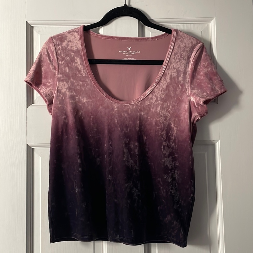 American Eagle Crushed Velvet Ombré Short Sleeve Tee